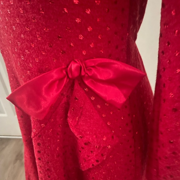 Girls Bonnie Jean Christmas Holiday Dress with Dots and Side Bow Size 16 ~ Red - Picture 2 of 6